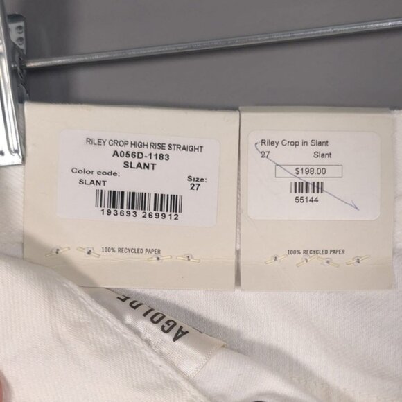 NWT AGOLDE Women’s Riley Crop High Rise Straight Jeans White Slant Distressed 27 - Picture 14 of 16